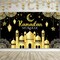 Backdrop Banner Muslim Kareem Background Eid Sign Photo Booth for Home Al Fitr Party Supplies (Black)